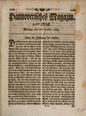 Hannoverisches Magazin (Hannoversche Anzeigen) Montag 6. Oktober 1783