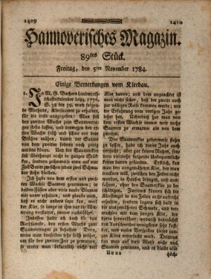 Hannoverisches Magazin (Hannoversche Anzeigen) Freitag 5. November 1784