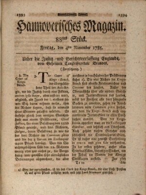 Hannoverisches Magazin (Hannoversche Anzeigen) Freitag 4. November 1785