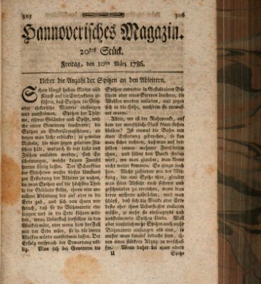 Hannoverisches Magazin (Hannoversche Anzeigen) Freitag 10. März 1786