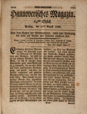 Hannoverisches Magazin (Hannoversche Anzeigen) Freitag 11. August 1786