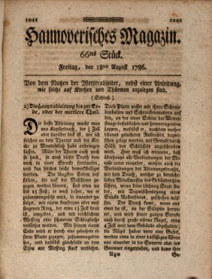 Hannoverisches Magazin (Hannoversche Anzeigen) Freitag 18. August 1786