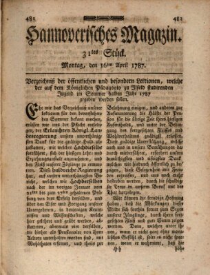 Hannoverisches Magazin (Hannoversche Anzeigen) Montag 16. April 1787