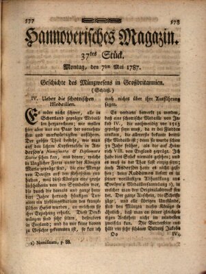 Hannoverisches Magazin (Hannoversche Anzeigen) Montag 7. Mai 1787