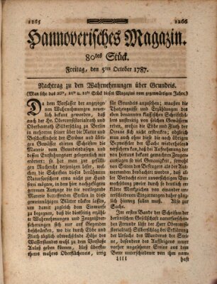 Hannoverisches Magazin (Hannoversche Anzeigen) Freitag 5. Oktober 1787
