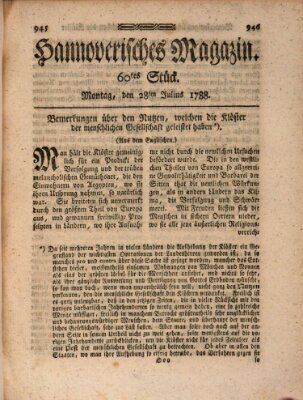 Hannoverisches Magazin (Hannoversche Anzeigen) Montag 28. Juli 1788