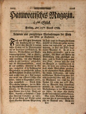 Hannoverisches Magazin (Hannoversche Anzeigen) Freitag 15. August 1788