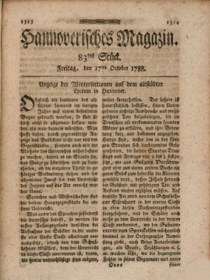 Hannoverisches Magazin (Hannoversche Anzeigen) Freitag 17. Oktober 1788