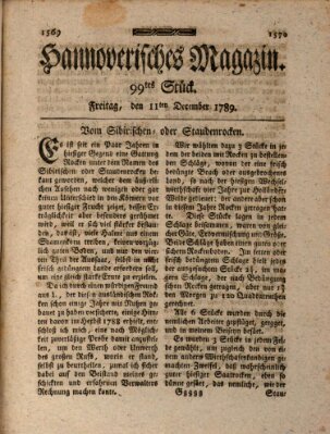 Hannoverisches Magazin (Hannoversche Anzeigen) Freitag 11. Dezember 1789