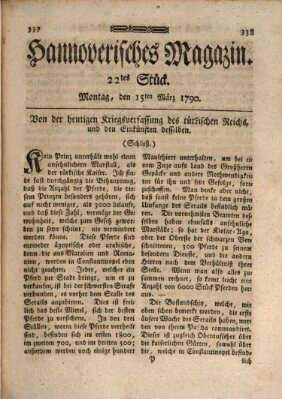 Hannoverisches Magazin (Hannoversche Anzeigen) Montag 15. März 1790