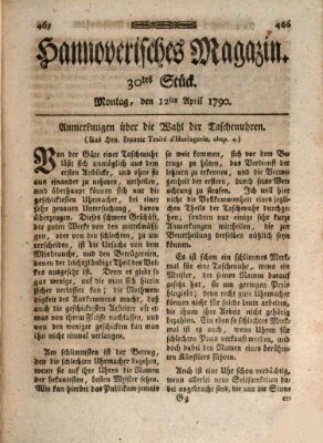 Hannoverisches Magazin (Hannoversche Anzeigen) Montag 12. April 1790