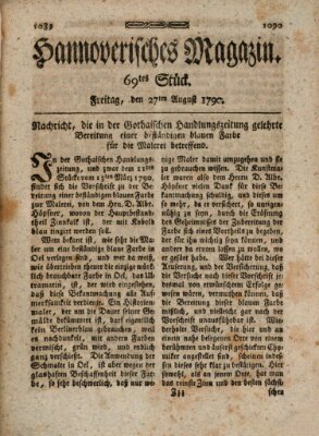 Hannoverisches Magazin (Hannoversche Anzeigen) Freitag 27. August 1790