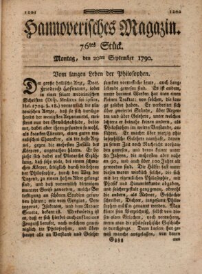 Hannoverisches Magazin (Hannoversche Anzeigen) Montag 20. September 1790
