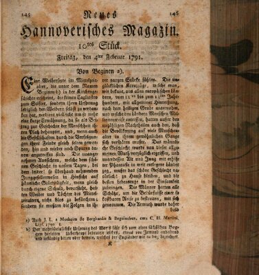 Neues hannoversches Magazin (Hannoversche Anzeigen) Freitag 4. Februar 1791