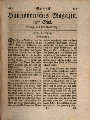 Neues hannoversches Magazin (Hannoversche Anzeigen) Freitag 8. April 1791