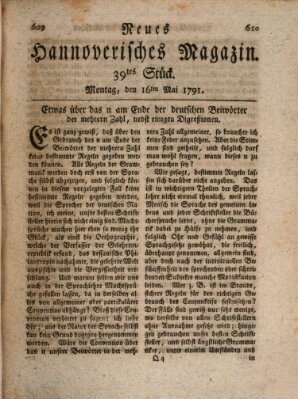 Neues hannoversches Magazin (Hannoversche Anzeigen) Montag 16. Mai 1791