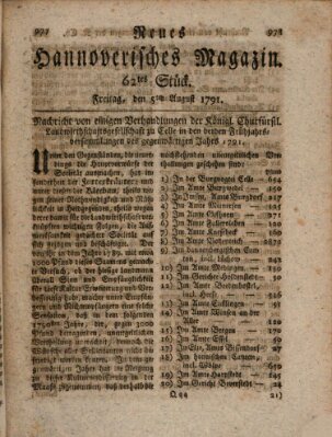 Neues hannoversches Magazin (Hannoversche Anzeigen) Freitag 5. August 1791