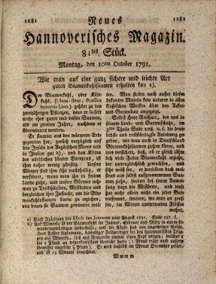 Neues hannoversches Magazin (Hannoversche Anzeigen) Montag 10. Oktober 1791