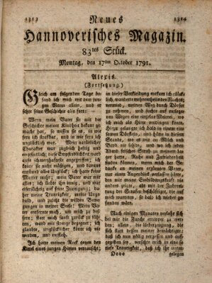 Neues hannoversches Magazin (Hannoversche Anzeigen) Montag 17. Oktober 1791