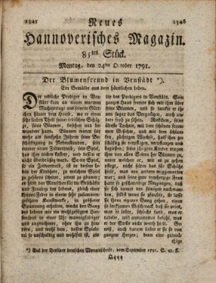 Neues hannoversches Magazin (Hannoversche Anzeigen) Montag 24. Oktober 1791