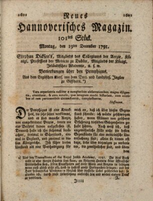Neues hannoversches Magazin (Hannoversche Anzeigen) Montag 19. Dezember 1791