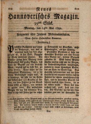 Neues hannoversches Magazin (Hannoversche Anzeigen) Montag 14. Mai 1792