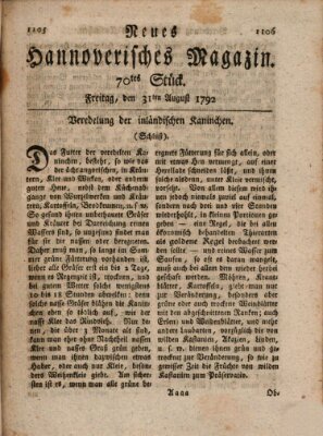 Neues hannoversches Magazin (Hannoversche Anzeigen) Freitag 31. August 1792