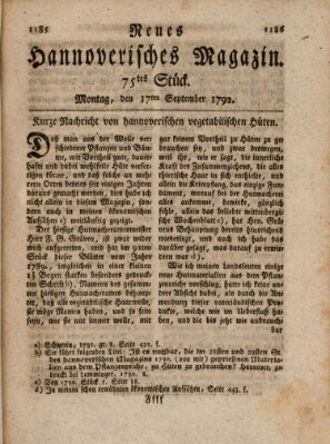 Neues hannoversches Magazin (Hannoversche Anzeigen) Montag 17. September 1792