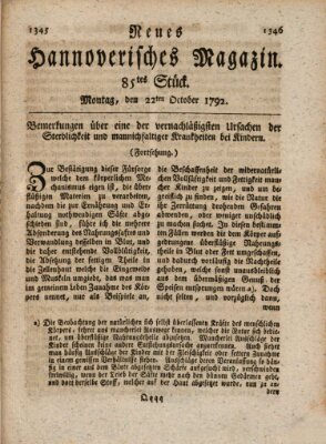 Neues hannoversches Magazin (Hannoversche Anzeigen) Montag 22. Oktober 1792