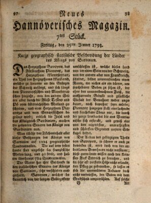 Neues hannoversches Magazin (Hannoversche Anzeigen) Freitag 25. Januar 1793