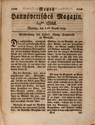 Neues hannoversches Magazin (Hannoversche Anzeigen) Montag 12. August 1793