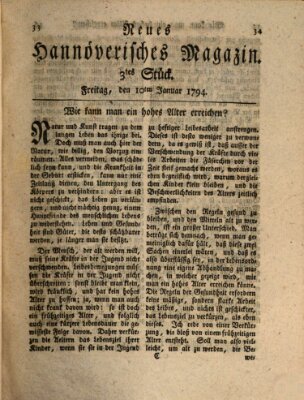 Neues hannoversches Magazin (Hannoversche Anzeigen) Freitag 10. Januar 1794
