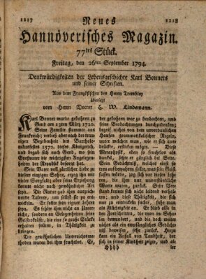 Neues hannoversches Magazin (Hannoversche Anzeigen) Freitag 26. September 1794