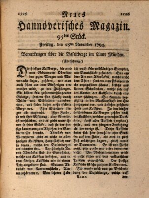 Neues hannoversches Magazin (Hannoversche Anzeigen) Freitag 28. November 1794