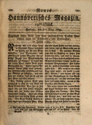 Neues hannoversches Magazin (Hannoversche Anzeigen) Freitag 6. März 1795