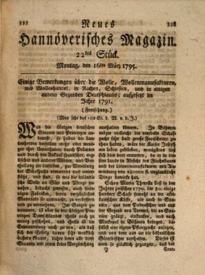 Neues hannoversches Magazin (Hannoversche Anzeigen) Montag 16. März 1795