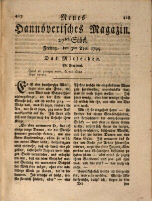 Neues hannoversches Magazin (Hannoversche Anzeigen) Freitag 3. April 1795