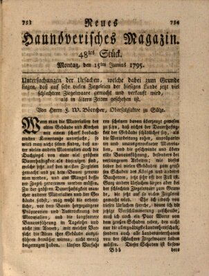 Neues hannoversches Magazin (Hannoversche Anzeigen) Montag 15. Juni 1795