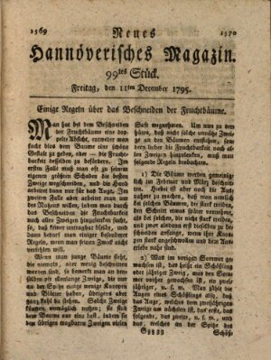 Neues hannoversches Magazin (Hannoversche Anzeigen) Freitag 11. Dezember 1795