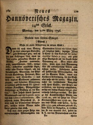 Neues hannoversches Magazin (Hannoversche Anzeigen) Montag 21. März 1796