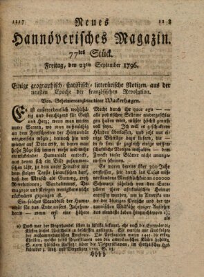 Neues hannoversches Magazin (Hannoversche Anzeigen) Freitag 23. September 1796