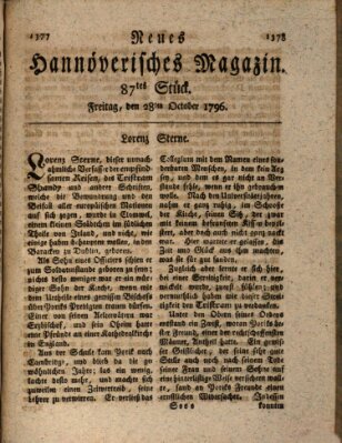 Neues hannoversches Magazin (Hannoversche Anzeigen) Freitag 28. Oktober 1796
