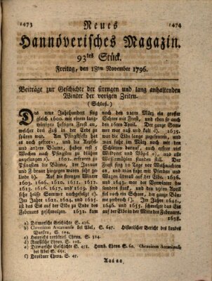 Neues hannoversches Magazin (Hannoversche Anzeigen) Freitag 18. November 1796
