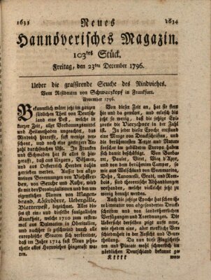 Neues hannoversches Magazin (Hannoversche Anzeigen) Freitag 23. Dezember 1796