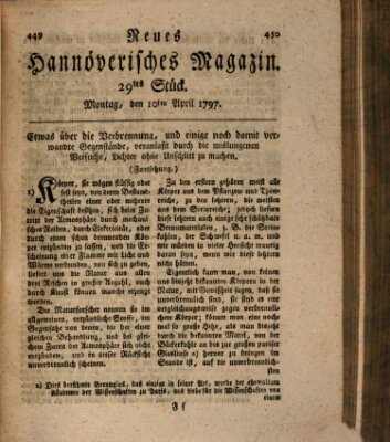 Neues hannoversches Magazin (Hannoversche Anzeigen) Montag 10. April 1797