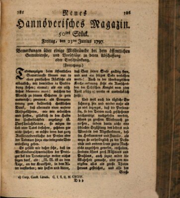 Neues hannoversches Magazin (Hannoversche Anzeigen) Freitag 23. Juni 1797