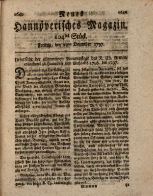 Neues hannoversches Magazin (Hannoversche Anzeigen) Freitag 29. Dezember 1797
