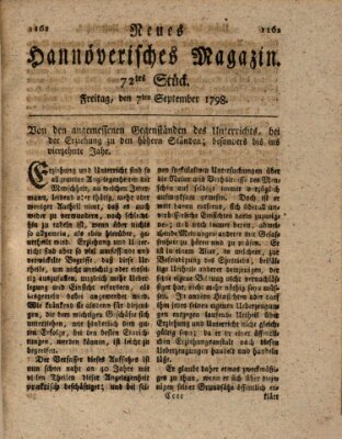 Neues hannoversches Magazin (Hannoversche Anzeigen) Freitag 7. September 1798