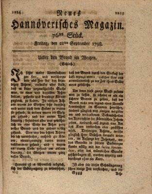 Neues hannoversches Magazin (Hannoversche Anzeigen) Freitag 21. September 1798