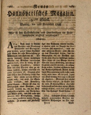 Neues hannoversches Magazin (Hannoversche Anzeigen) Montag 12. November 1798